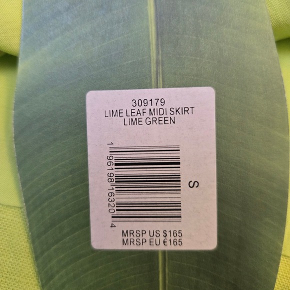 FARM Rio Lime Leaf Midi Skirt Linen Green S Tropical Vacation Resortwear NWT - Picture 10 of 12